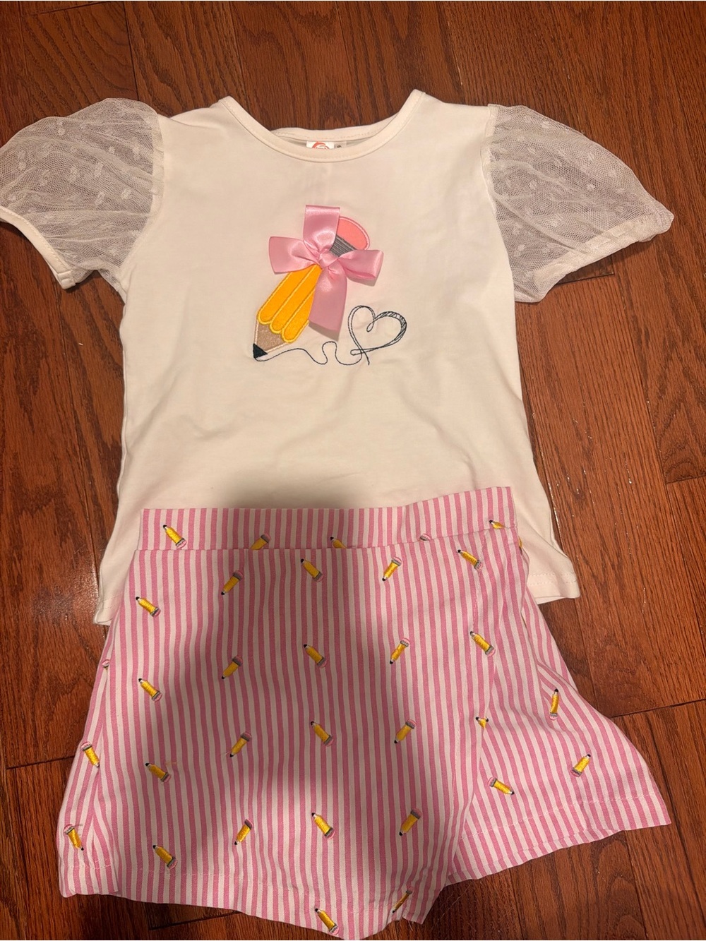 Girls White & Pink Pencil back to school outfit Mia belle
